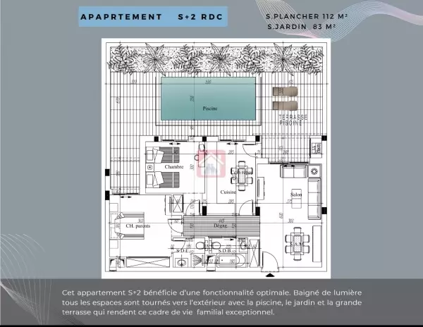 Duplex avec Piscine aux Jardins de Carthage